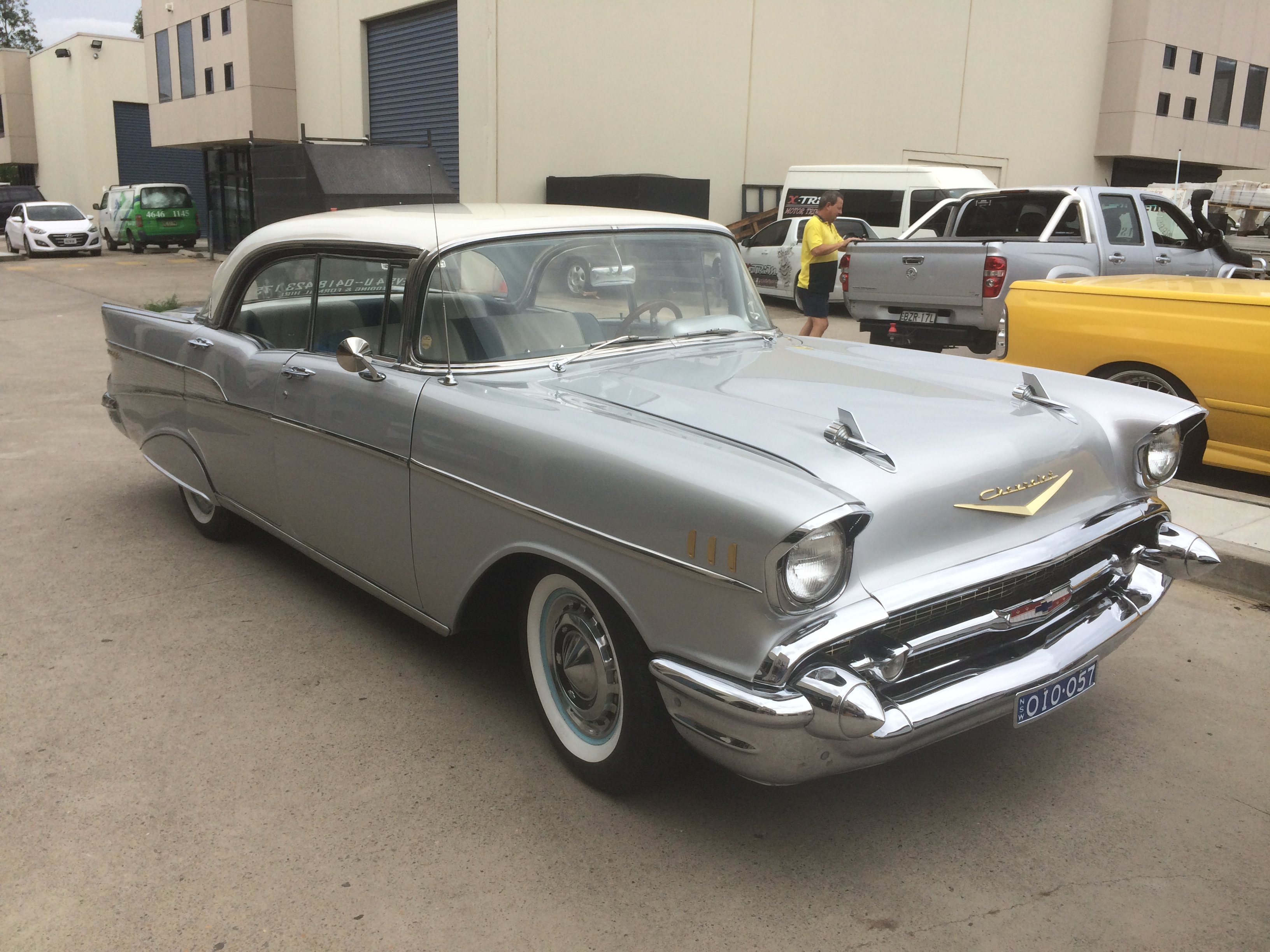 Silver and White ’57 Chev